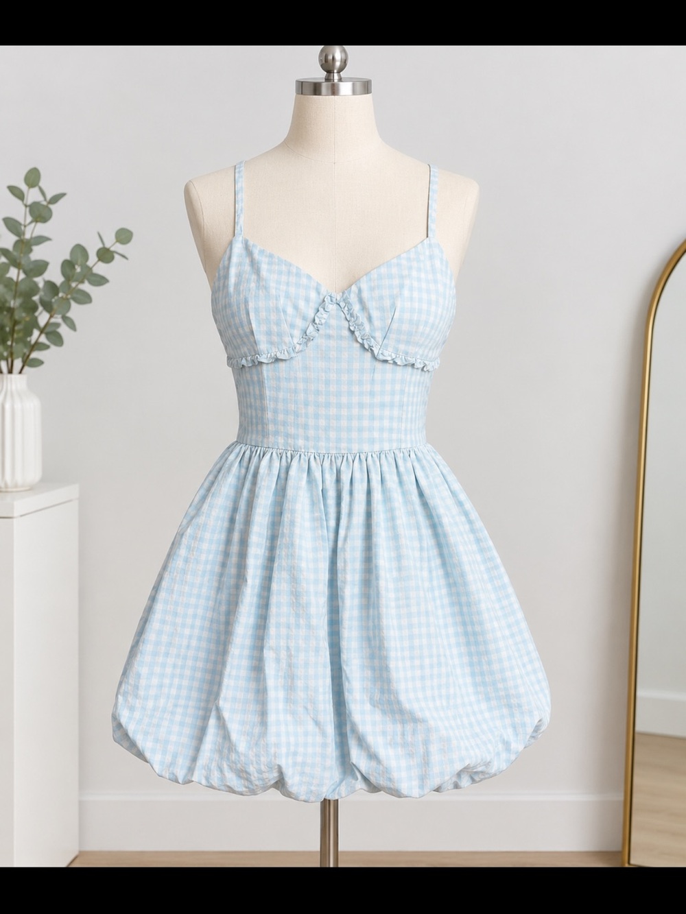 Light Blue Gingham Babydoll Chemise - Brand